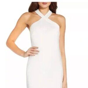 Aidan Mattox White Criss Cross Halter Gown, Size 8